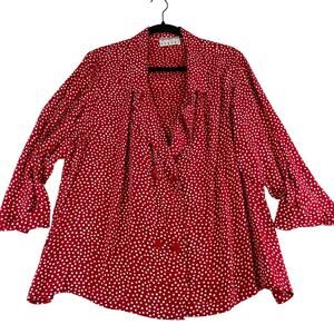 Vintage Ann Tjian for Kenar 3 Red with White Polka dot Blouse Pin Up Retro